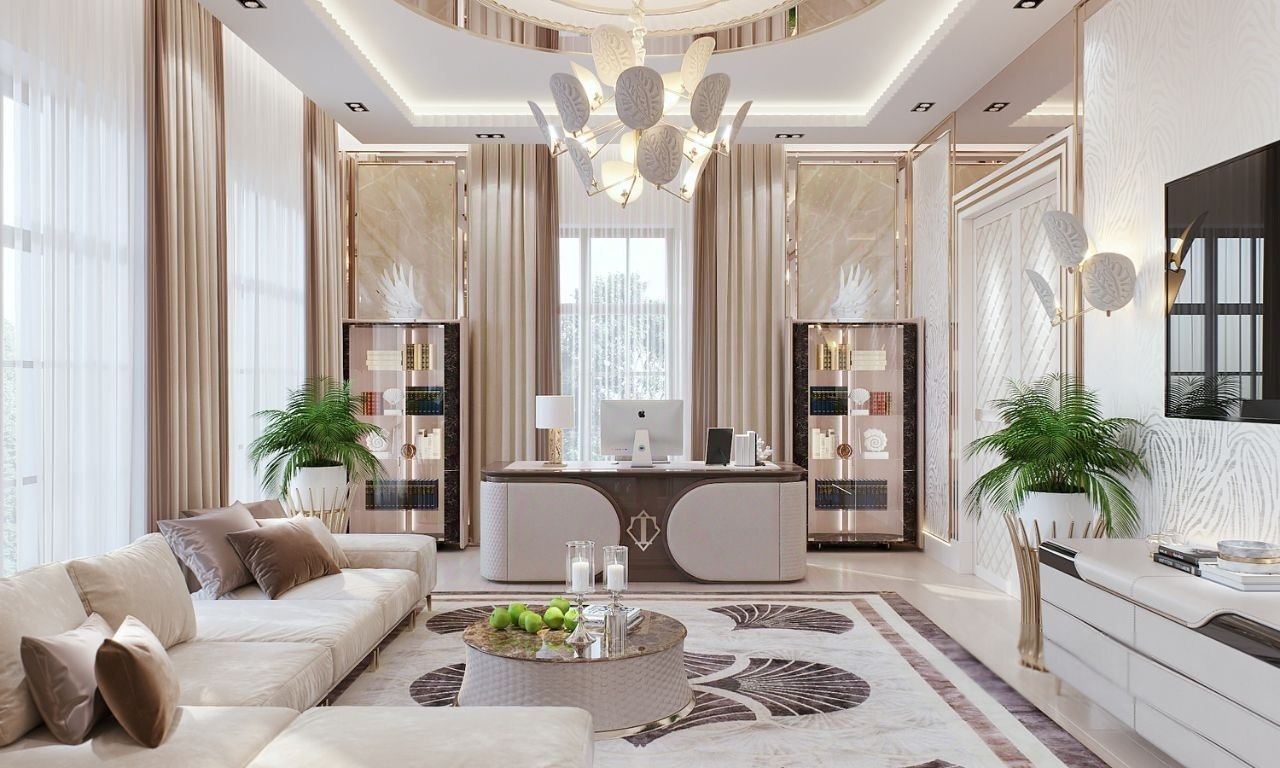 The original listing photo of the living room Listing photo of a bright living room with a white sofa and tall windows